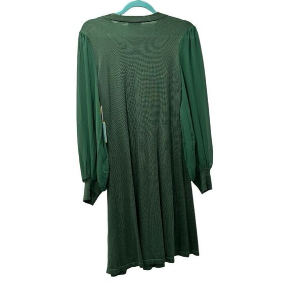 Cece Small Green Dress withh Sheer Sleeves and Bow - Picture 4 of 10